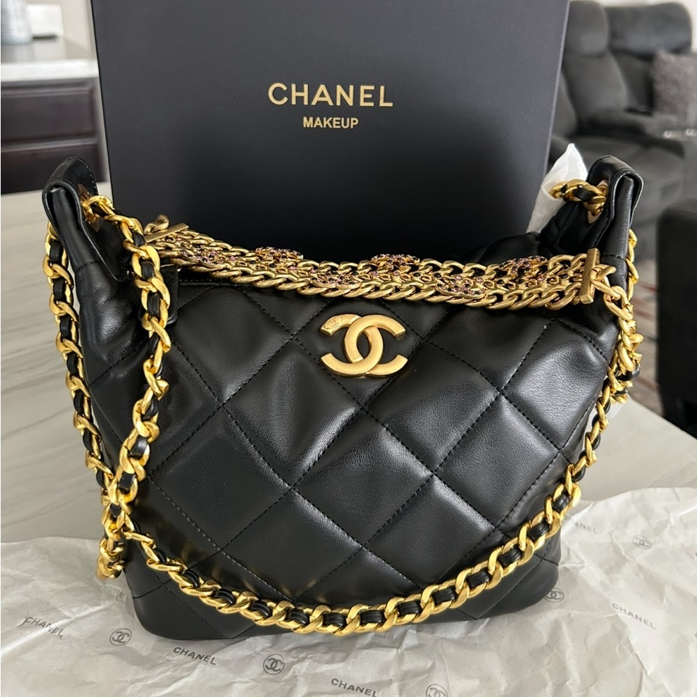 CHANEL VIP GWP Black Quilted Lambskin Shoulder Bag with Gold Hardware